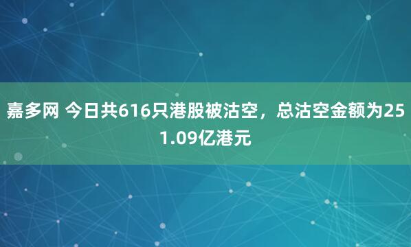 嘉多网 今日共616只港股被沽空，总沽空金额为251.09亿港元